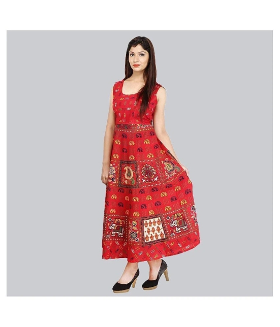 Rangun Cotton Red Regular Dress - S-XL