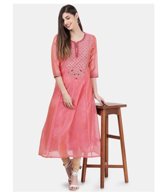 Alena Peach Chanderi A-line Kurti - S