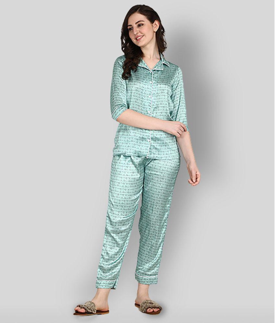 Berrylicious - Turquoise Satin Women's Nightwear Nightsuit Sets ( Pack of 1 ) - XL