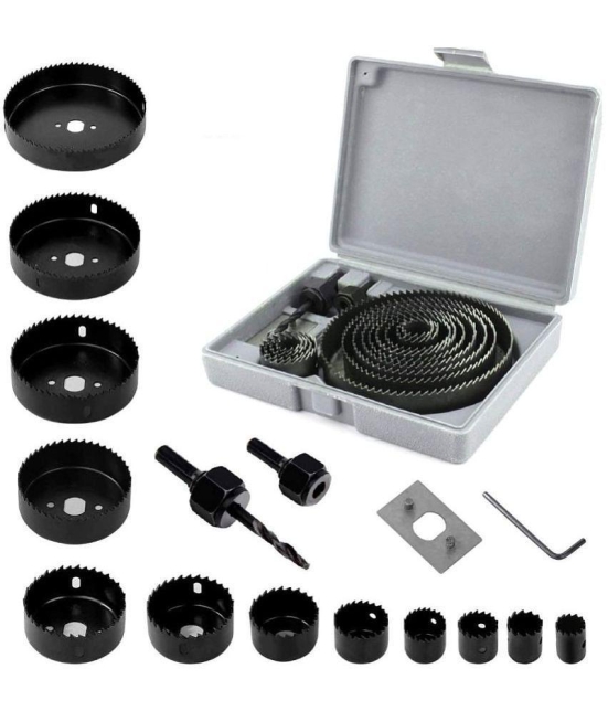 KP2® Hole Saw Kit for Wood- 16 Pieces 3/4-5 Full Set in Case with 1pcs Hex Key, 2pcs Mandrels and 1pcs Install Plate