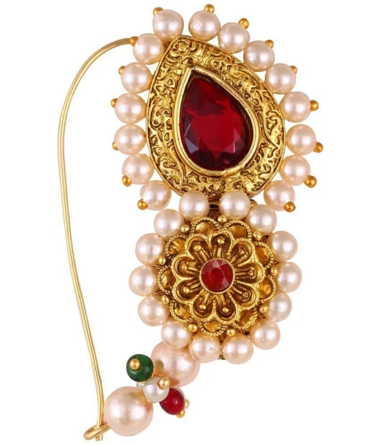 VIVASTRI Cubic Zirconia Gold-plated Plated Alloy Nathiya - Red