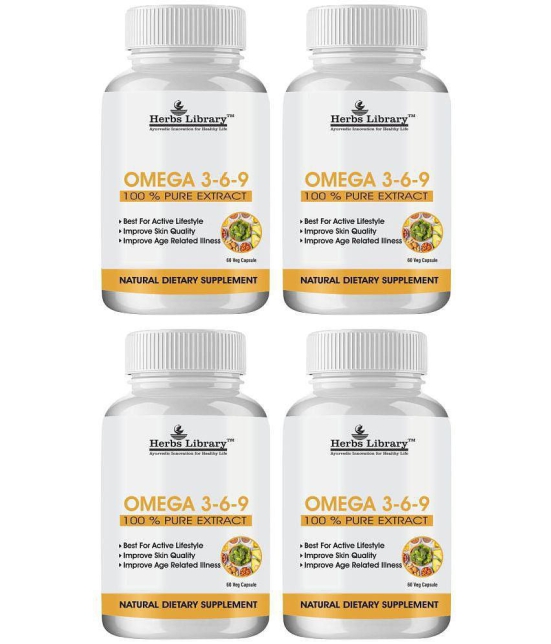 Herbs Library Omega 3 6 9 Supplement For Skin, Heart & Joint Health, 60 Capsules Each (Pack of 4)