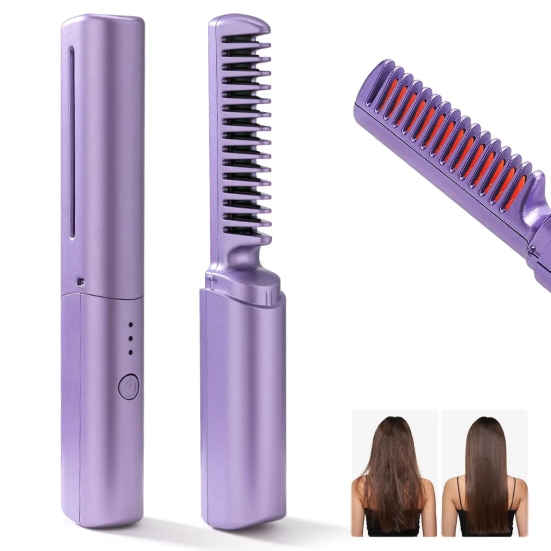 Rechargeable Mini Hair Straightener, Cordless Brush, USB Interface