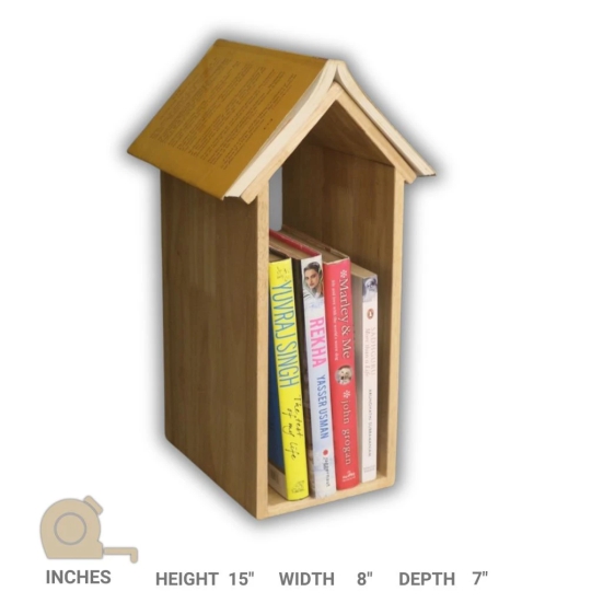 Barish Home DECORS - Book Rack | House-Shaped Bookshelf | Spacious & Compact Handcrafted with Rubberwood | Book Rack Shelf Wooden for Home Library Study Living Room | 38 x 17 x 20