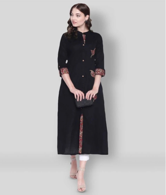 Divena - Black Cotton Blend Womens Front Slit Kurti ( Pack of 1 ) - S