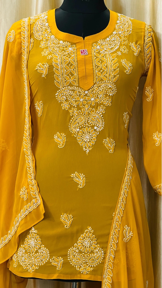 Short Top & Dupatta sets-MUSTARD YELLOW / Premium Soft Georgette