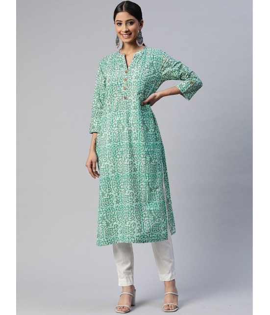 SVARCHI - Green Cotton Women''s Straight Kurti ( Pack of 1 ) - None