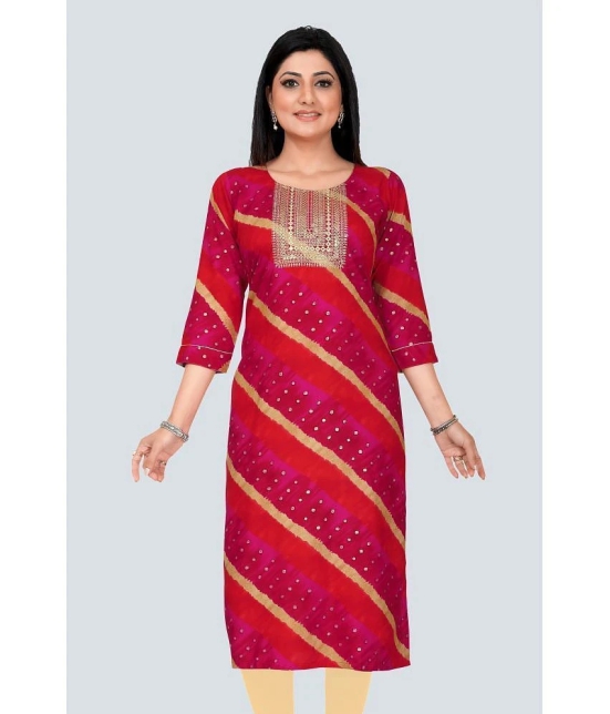 Meher Impex Rayon Embroidered Straight Womens Kurti - Red ( Pack of 1 ) - None