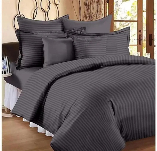 NewTown 1 Double Stripes Bedsheet With 2 Pillow Cover-Double Bed Sheet+ 2 Pillow Cover / Black