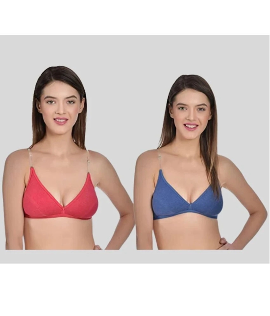 AIMLY - Blue Cotton Blend Non Padded Womens T-Shirt Bra ( Pack of 2 ) - None