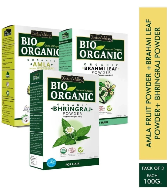 Indus Valley BIO Organic Amla + Bhringraj + Brahmi Natural Powder- 3-in-1 Combo Pack (300 g)