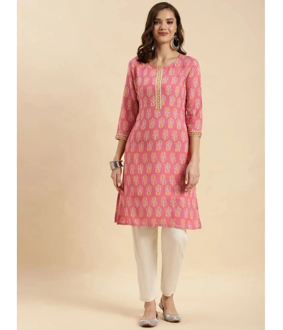 Rangita Women Pink Rayon Printed Knee Length Straight Kurti - None