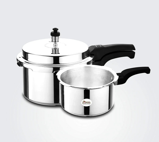 Softel Pressure Cooker Combo - 2 Litres and 3 Litres with Common Lid | Silver