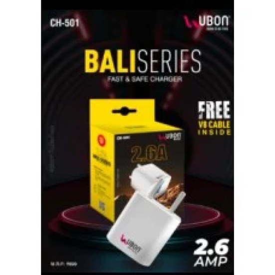 UBON CH-501 Baliseries 2.6A Charger With Micro/V8 Cable (White)