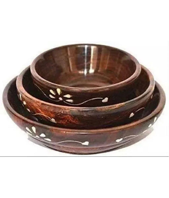 7 Star Traders serving bowl set Wooden Serving Bowl 120 mL ( Set of 3 ) - Brown