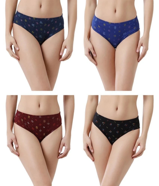 Rupa Jon Multicolor Cotton Printed Womens Briefs ( Pack of 4 ) - None