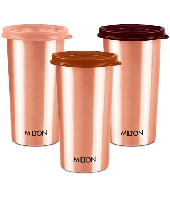 Milton Copper Drinking Water Tumbler with Lid, Set of 3, 480 ml Each, Copper | 100% Leak Proof | Office | Gym | Yoga | Home | Kitchen | Hiking | Treking | Travel Tumbler - Copper