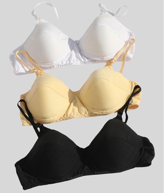 Tkeshto - Multicolor Cotton Padded Women's Everyday Bra ( Pack of 3 ) - 28