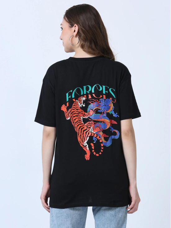 Women FORCES Printed Oversized T-Shirt-S / Black