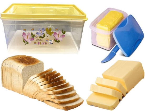 MANNAT Bread Box and Butter Box Set Multipurpose Air Tight Container Bread Butter Box with Plastic Top Cover Lid with a Knife -4700 ML,1000 ML(Set of 2,Multicolor)