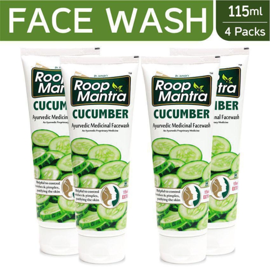 Roop Mantra Cucumber Face Wash 115ml, Pack of 4 (Helpful to Purify the Skin, Control Acne Pimples, Blemishes & Skin Infections, Remove Excess Oil & Dirt)