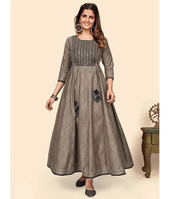 Vbuyz - Brown Cotton Blend Womens Anarkali Kurti ( Pack of 1 ) - None