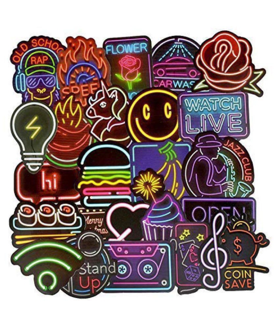 iDream Neon Light Sticker Anime Icon Animal Stickers for Laptop Suitcase Guitar Fridge Bicycle Car (Set of 50)