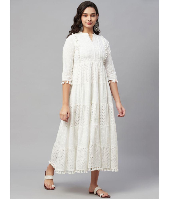 AMIRA'S INDIAN ETHNICWEAR - White Cotton Women's Fit & Flare Dress ( Pack of 1 ) - None