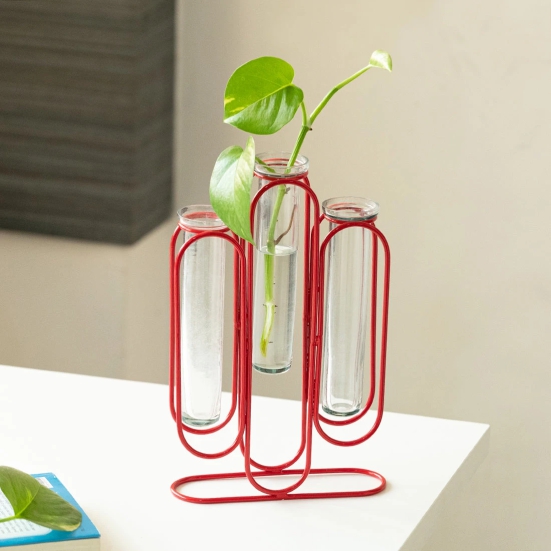 Modern Glass Garden Test Tube Table Planter/Vases (10 Inch, Red)