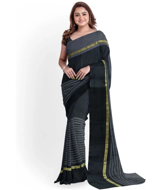 Saadhvi Cotton Silk Printed Saree With Blouse Piece - Black ( Pack of 1 ) - Black