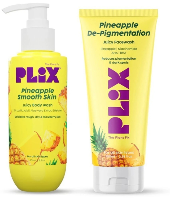 Plix Pineapple Glow Duo Depigmentation Face Wash & Lactic Acid Exfoliating Body Wash Combo Pack of 2