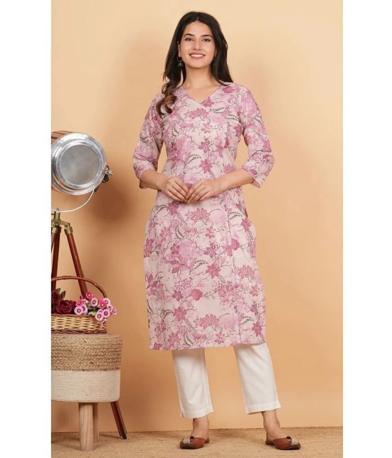 Vbuyz Cotton Printed Straight Womens Kurti - Pink ( Pack of 1 ) - None