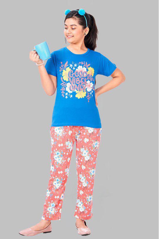 Girls Printed Cotton Round Neck Short Sleeves Pyjama Set-13-14 years