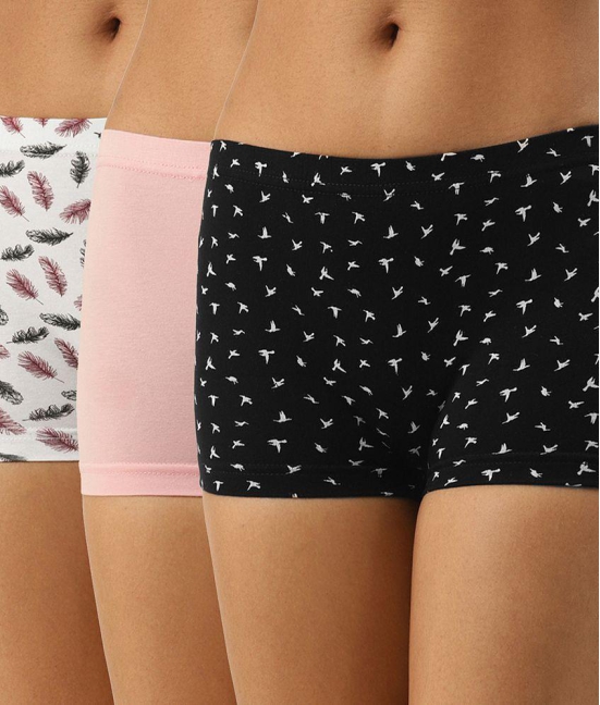 Leading Lady - Multicolor Cotton Printed Women's Boy Shorts ( Pack of 3 ) - S