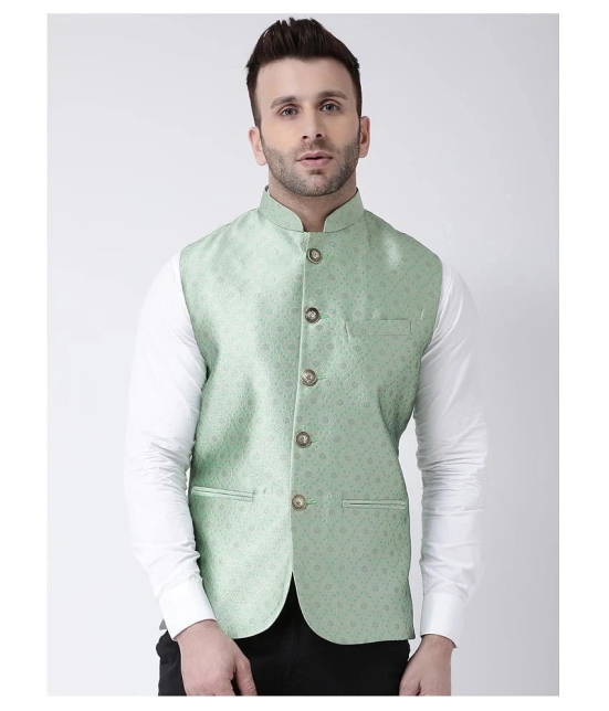 Hangup Green Polyester Blend Nehru Jacket - None