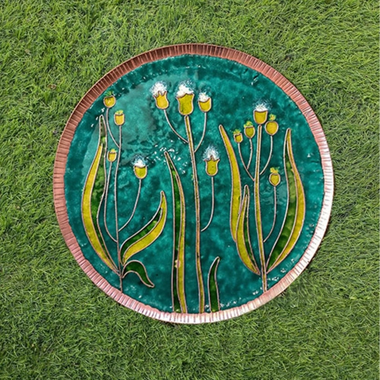 Copper Enamel Wall Plate Gardens of Vishwakarma, Greens -Emilia by Ekibeki-Medium