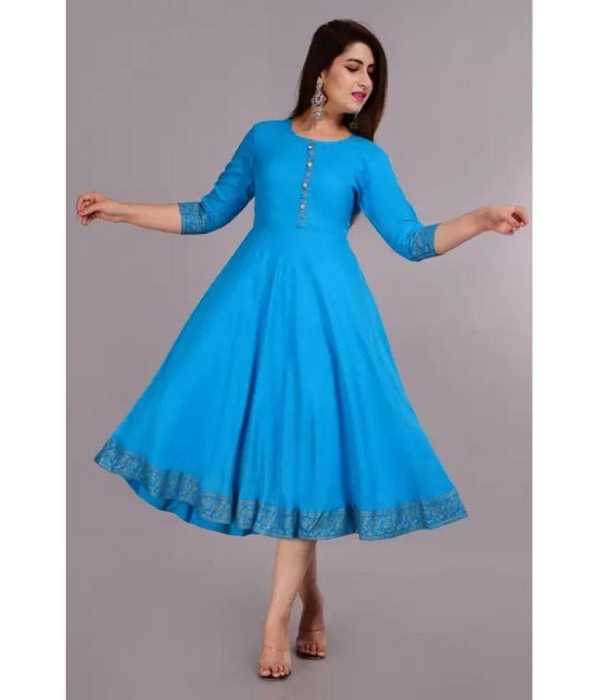 Smien Rayon Printed Anarkali Womens Kurti - Blue ( Pack of 1 ) - None