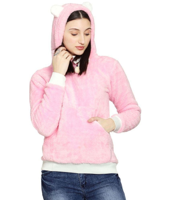 PPTHEFASHIONHUB Faux Fur Womens Hooded Sweatshirt ( Pink ) - None