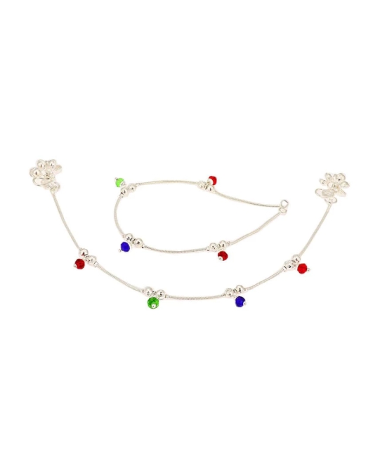 Fashion World Silver Payal Multi-Colour Crystal Anklet for Girls & Women