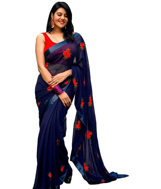 Bhuwal Fashion - Blue Georgette Saree With Blouse Piece (Pack of 1)