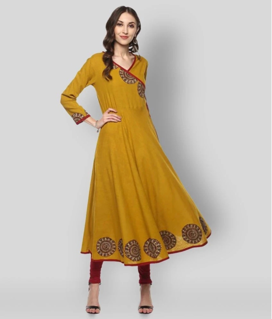 Yash Gallery - Yellow Cotton Blend Womens Angrakha Kurti - 4XL