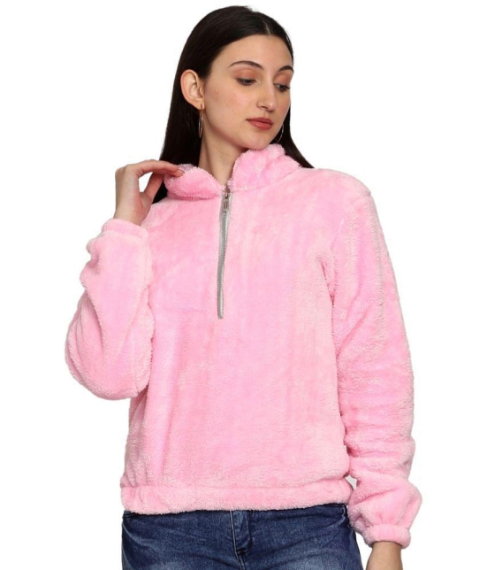 PPTHEFASHIONHUB Faux Fur Womens Non Hooded Sweatshirt ( Pink ) - None