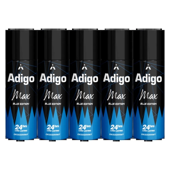 Adigo Max Blue Edition Deodorant 165ml(Pack Of 5)