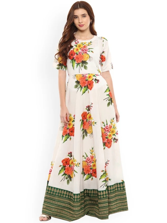 Women White Printed Maxi Dress