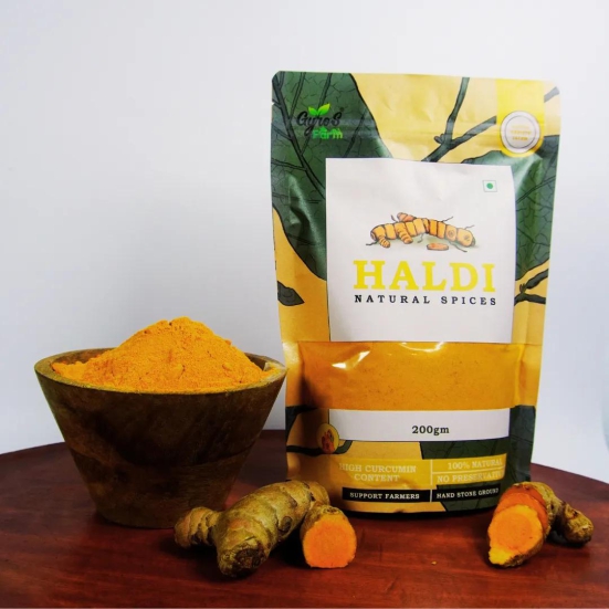 Hand Stone Grounded Haldi | Turmeric Powder | 200gm | High Curcumin Content | Unprocessed | Chemical free-200gm