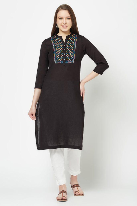 Black Embroidered Straight Kurta