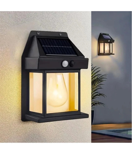 18-ENTERPRISE Solar Wall Lights Outdoor Motion Sensor Auto Chargeable Exterior LED Sconce Front Porch Security Lamps waterproof for Patio Garden (Pack of 1, Warm Yellow). - Black