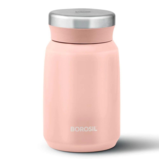 Borosil Carry Mate 500 ML Stainless Steel Vacuum Insulated Soup Flask & Food Jar with Screw Lid | 12 Hrs Hot & Cold | Pink | 1 Pc