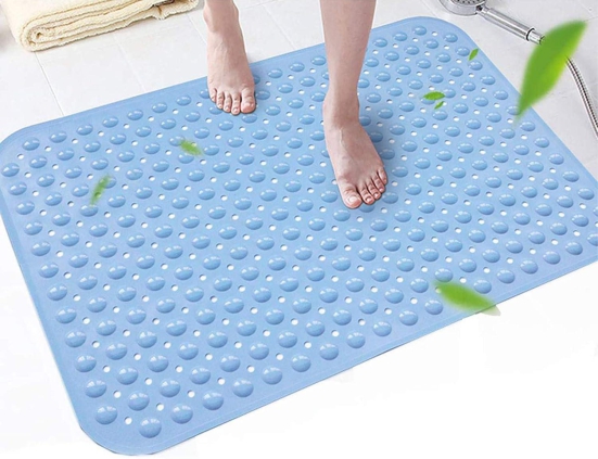 Seasons PVC Experia Vinyl Anti-Slip Soft-Pebble with Suction Cup Shower Bath Mat (Blue, 106x60cm Big Size)