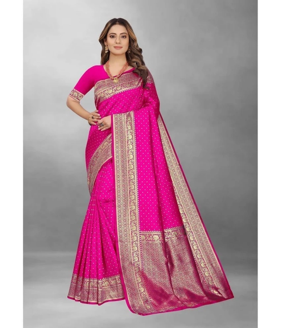 Gazal Fashions Banarasi Silk Embellished Saree With Blouse Piece - Pink ( Pack of 1 ) - Pink